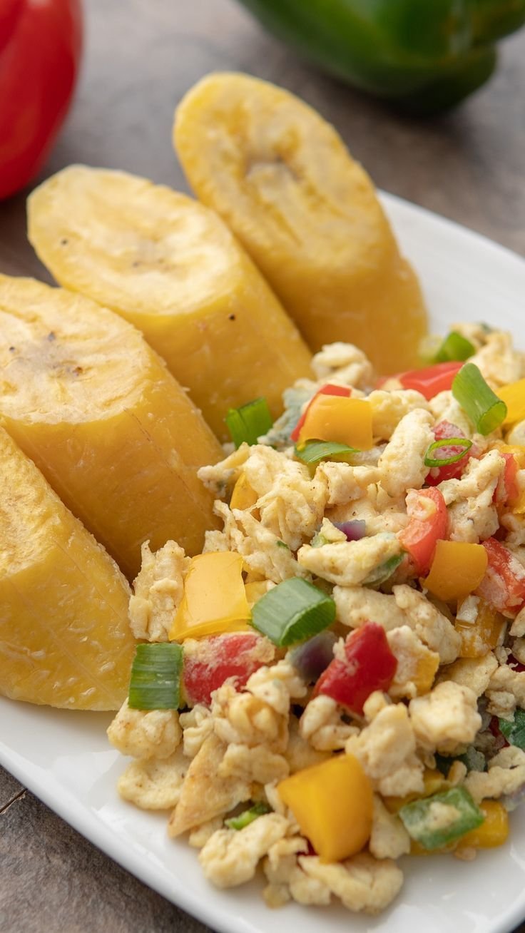 Ripped plantain with egg stew
