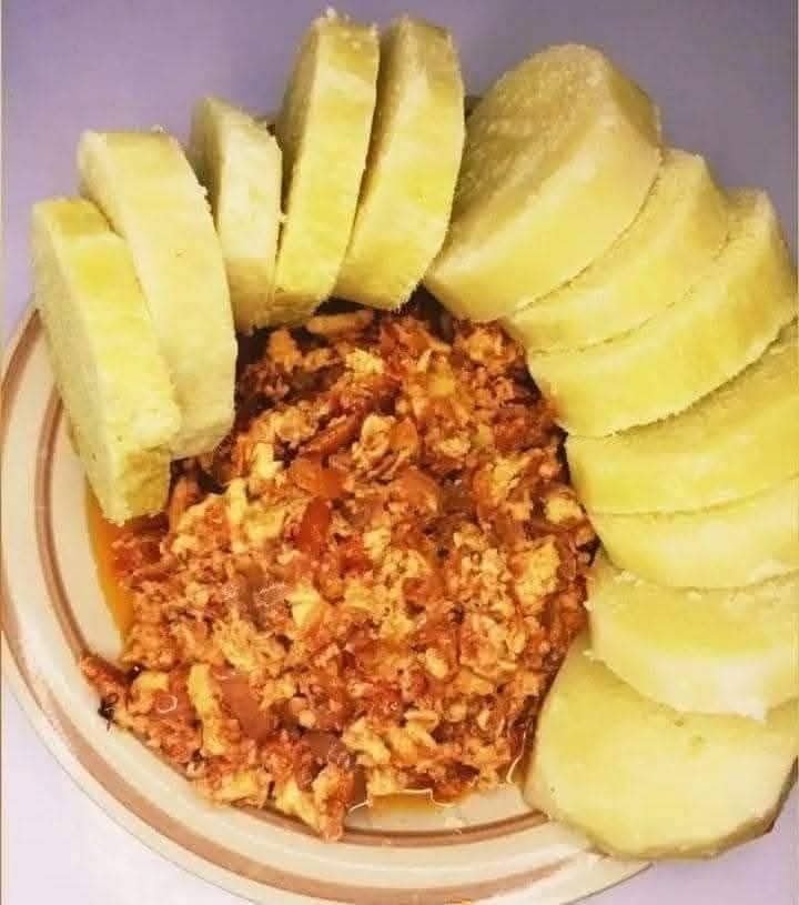 Cooked Yam with egg/palaver sauce