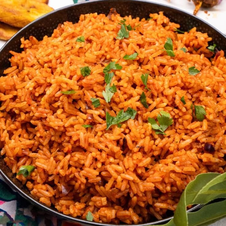 Jollof Rice + Chopped Plantain and Chicken