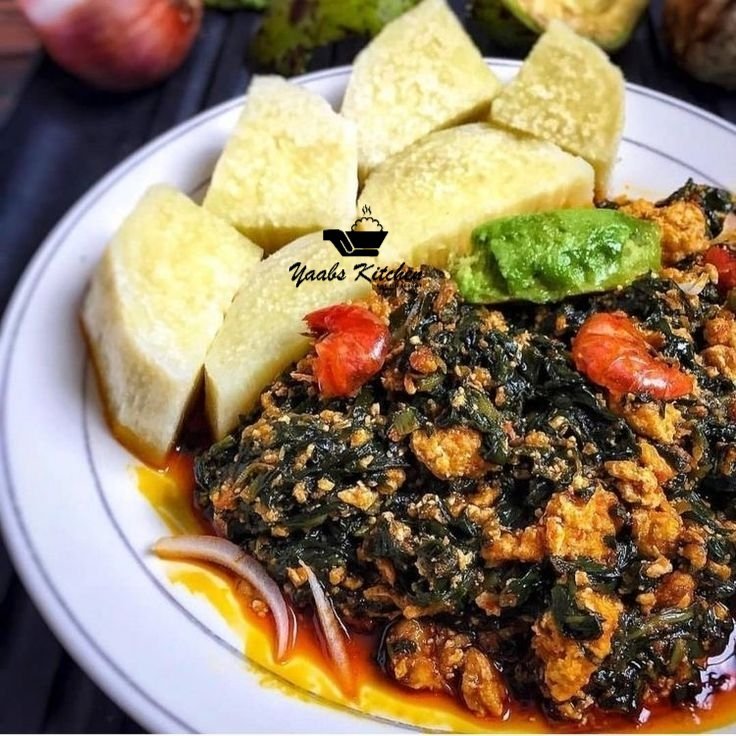Boiled Yam and Palaver sauce